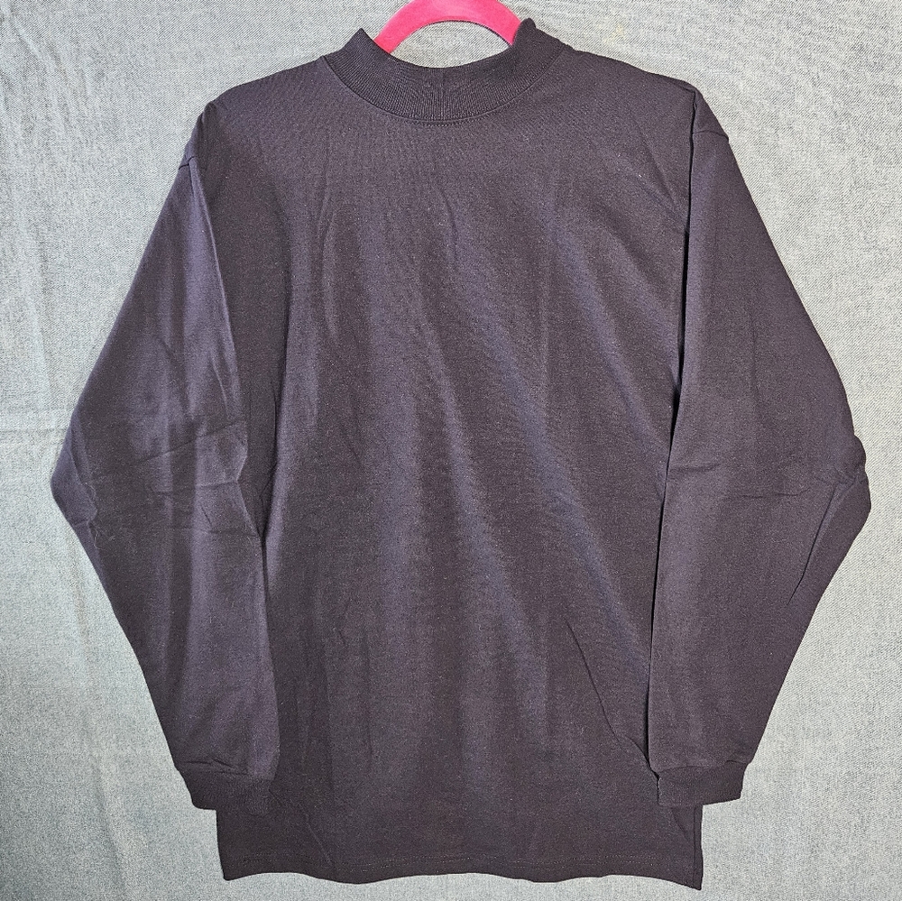 Vintage Saxon Navy Blue Mock Neck Long Sleeve Shirt Made in Canada Size Medium